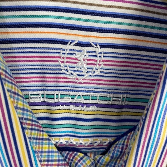 Men’s Bugatchi Uomo Flip Cuff Classic Fit Button Shirt Long Sleeves Striped Blue - Picture 8 of 12